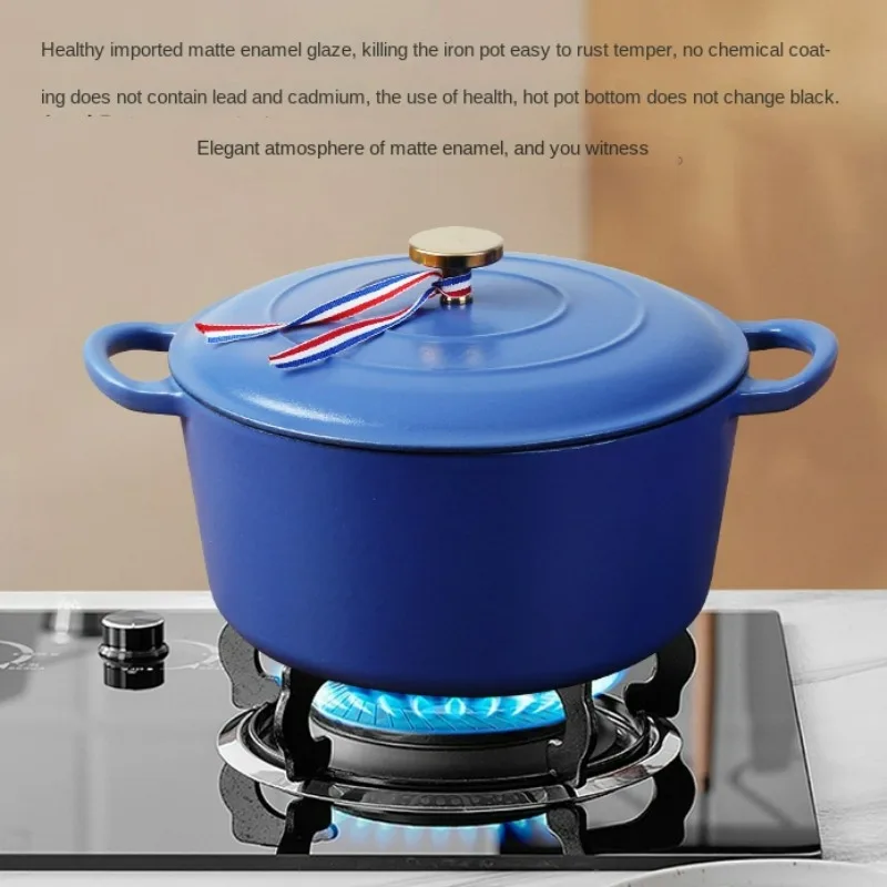 Daisy Blue Enamel Pot Casting Pots,4.5L Capacity Household Cast Iron Pot,Micropressure Locks in Water Induction Cooker Stew Pots