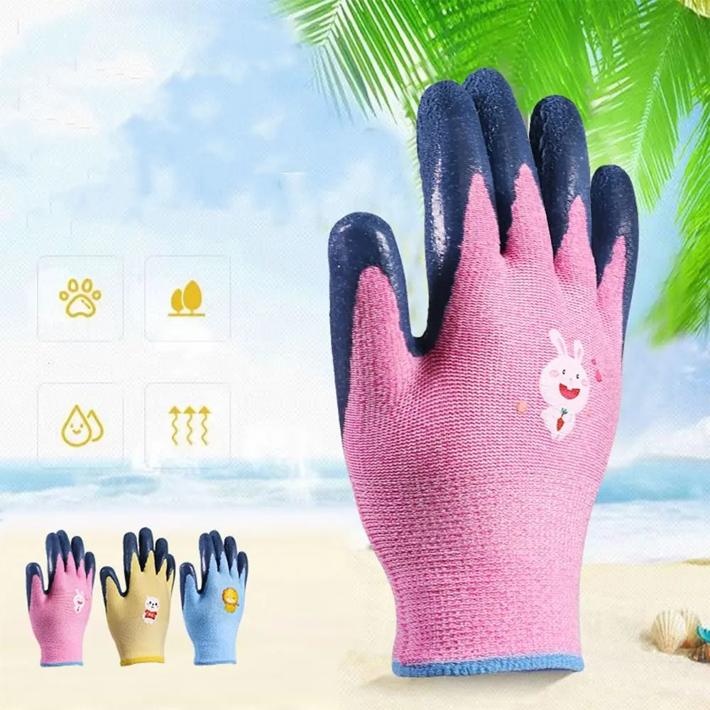 

2 Pairs Cartoon Animal Protective Gloves Thickening Safety Kids Work Gloves Multi-purpose Comfortable Gardening Gloves