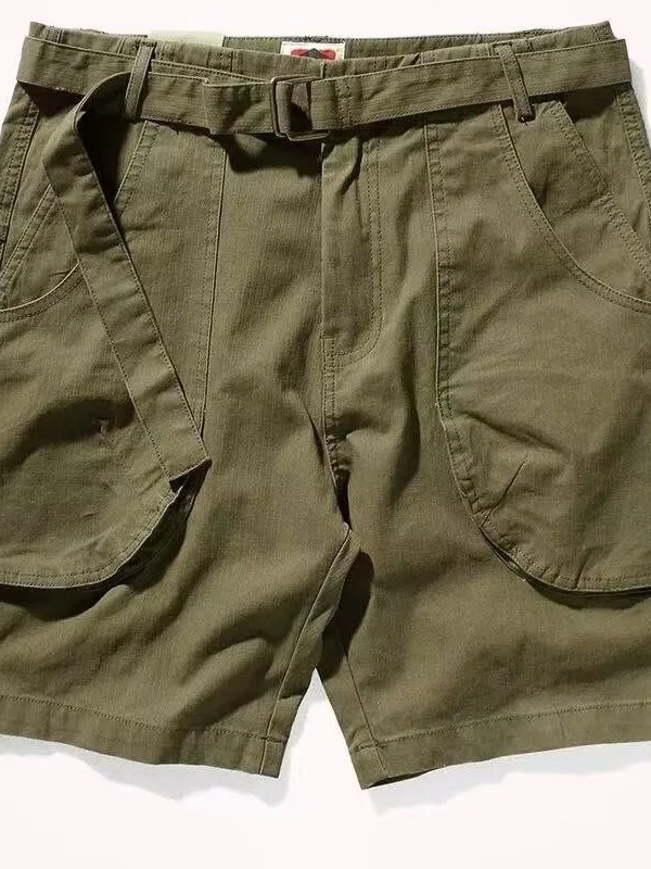 American Retro Workwear Shorts Men's Large Pocket Three-quarter Length Casual Loose Cotton High Street Wear Resistant