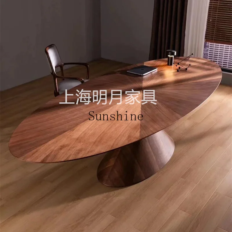 North American Black Walnut UFO Dining Table Solid Wood Modern Premium Elliptical Desk