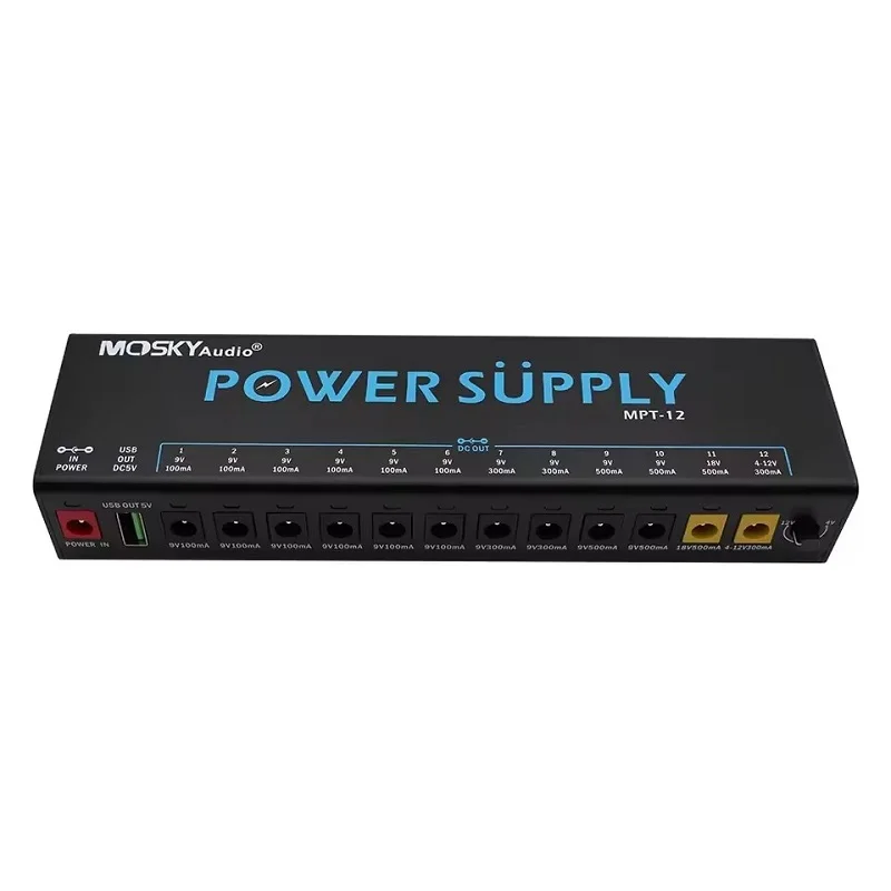 MOSKY MPT-12 Guitar Effect Pedal Power Supply 12 Isolated DC Outputs/5V USB Output for 9V 12V 18V Protection Guitar Accessories view 2
