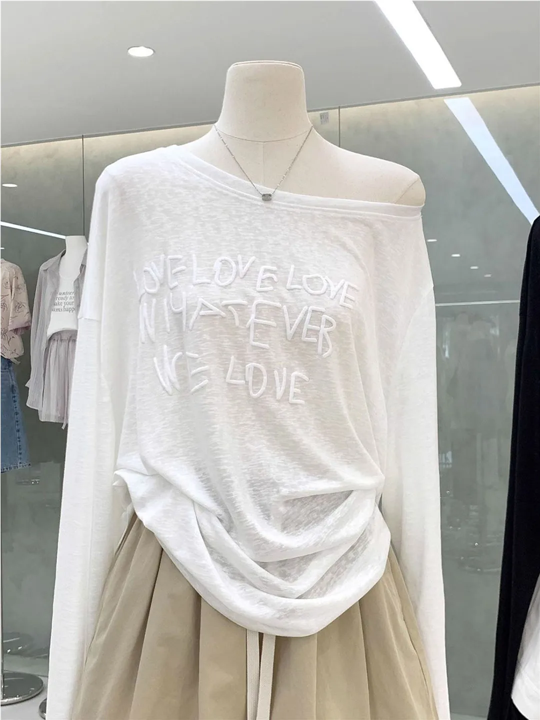 

Свободный топ с длинными рукавами и защитой от УФ-излучения, летний, с принтом, тонкий, с эффектом похудения, с объемным принтом, удобный, с открытыми плечами, в стиле Донгда Гейт