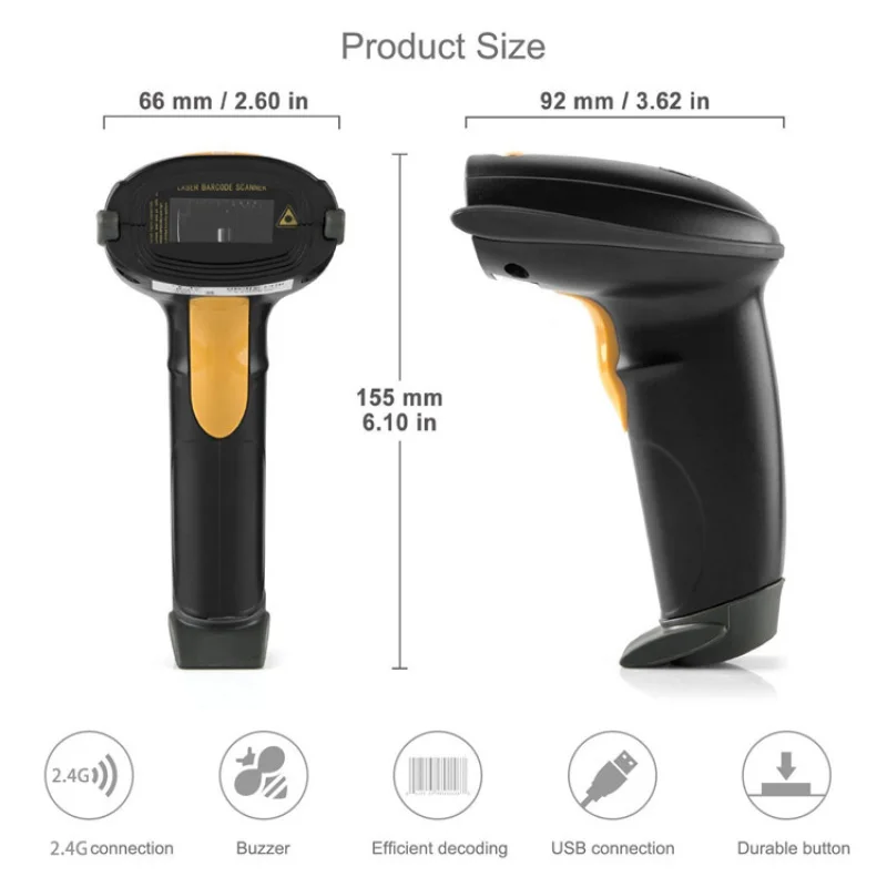 1D laser 2.4G USB bar code scanner android wireless handheld with barcode scanner modules