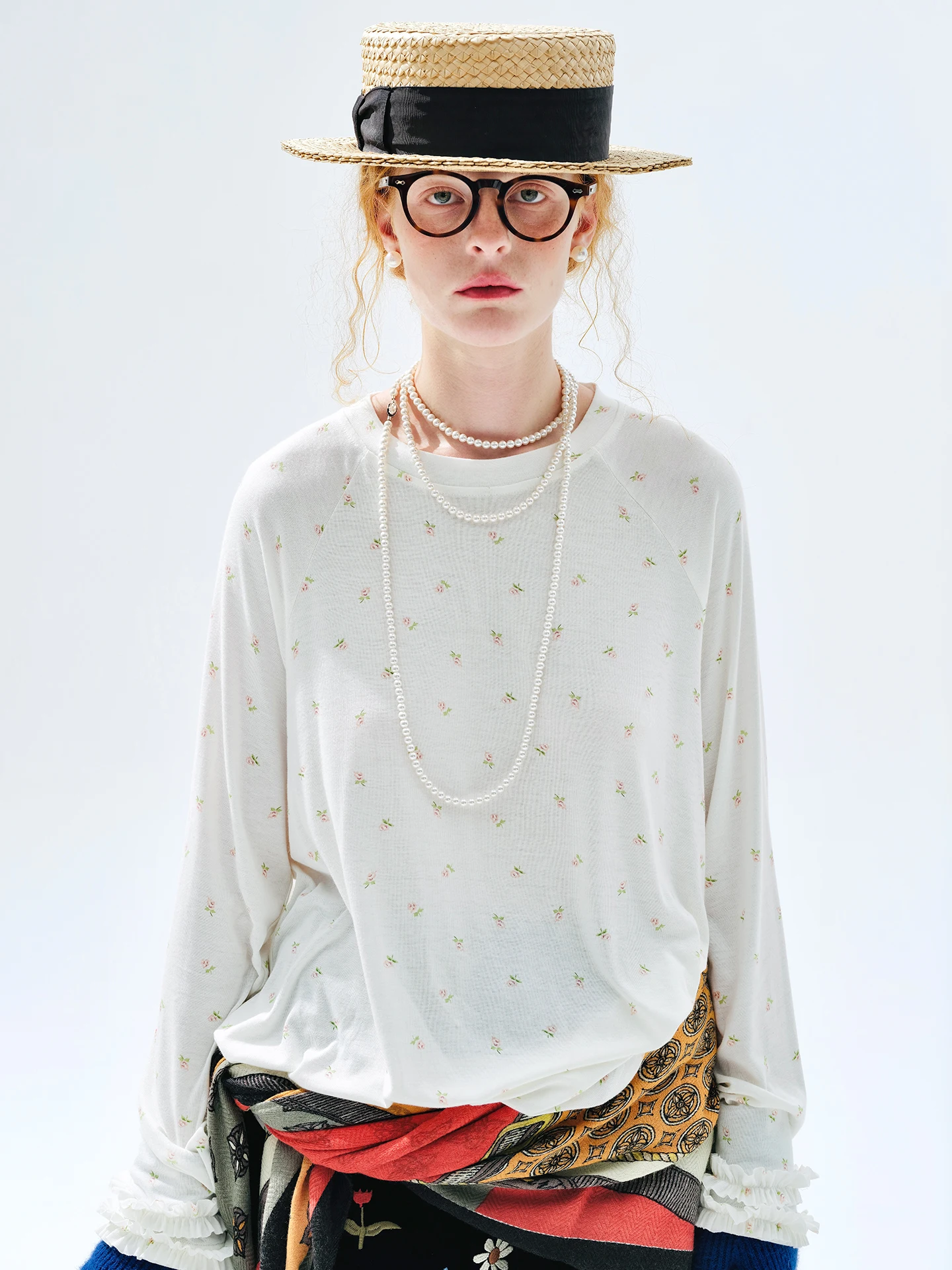 

Белая футболка с длинным рукавом Iokoni, весенний цветочный принт, повседневная, с рюшами, для женщин, удобная, дышащая, из полиэстера