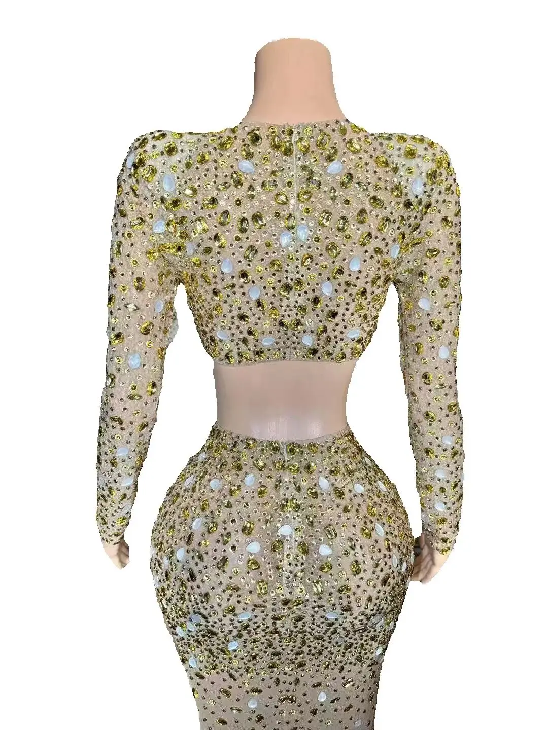 ZD เงา rhinestone คอสูงแขนกุดเซ็กซี่ตาข่ายดูผ่านลายสก๊อตปาร์ตี้ชุดกระโปรง cutout