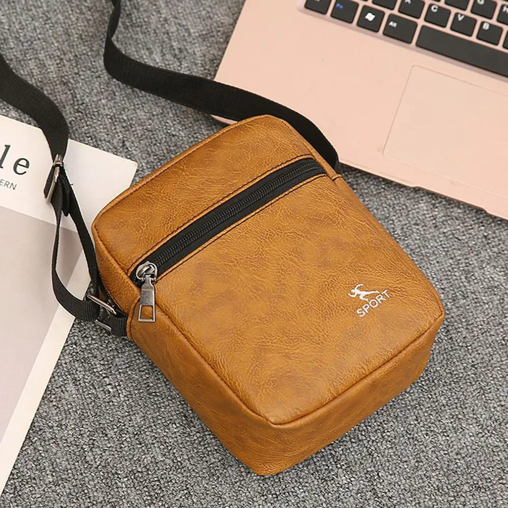 Men PU Leather Crossbody Messenger Bag Office Worker Sling Shoulder Bags Travel Brown Handbags Small Totes