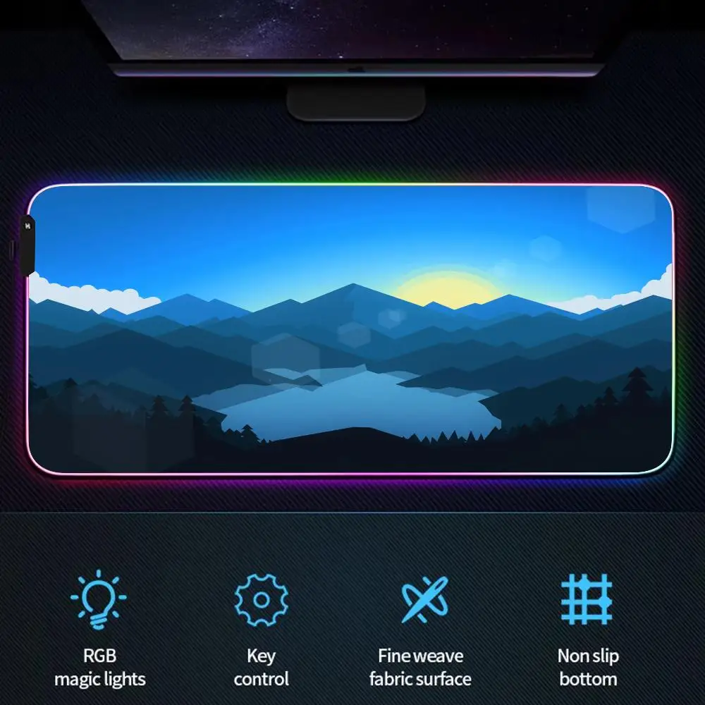 

Фэнтезийный горный и лесной пейзаж, дизайн RGB коврик для мыши, настольный коврик, игровой коврик, компьютерный коврик для мыши, светодиодный светящийся игровой коврик для мыши