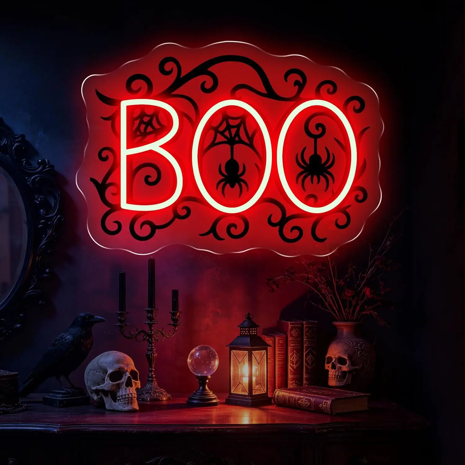 Halloween Boo Neon Sign USB Powered LED Neon Light Halloween Party Gothic Bedroom Gaming Room Bar Window Home Decoration Gift