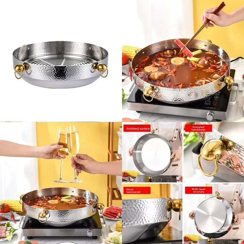 Commercial 304 stainless steel luxury non-stick pan thickened hammer large capacity soup pot suitable for home cooking