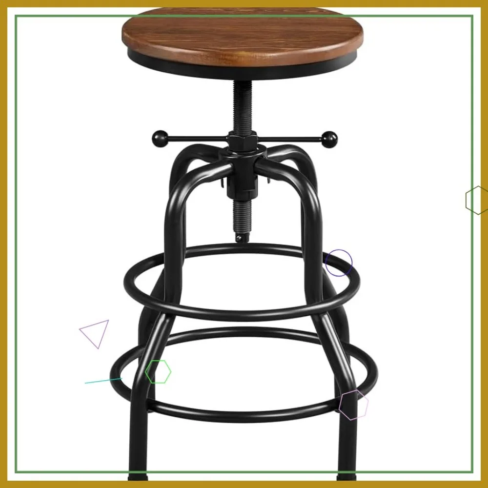 Verstelbare vintage metalen barkruk met houten zitting, hoogte 20-27 inch, bruin - keukeneetcaféstoel