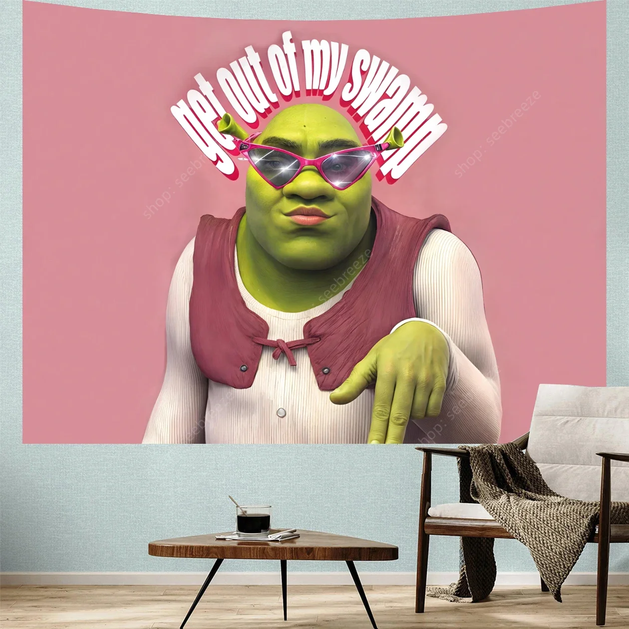 Get Out of My Swamp Tapestry Shrek Pink Tapestries Funny Meme Tapestries Wall Hanging Art Poster for Bedroom Living Room Decor