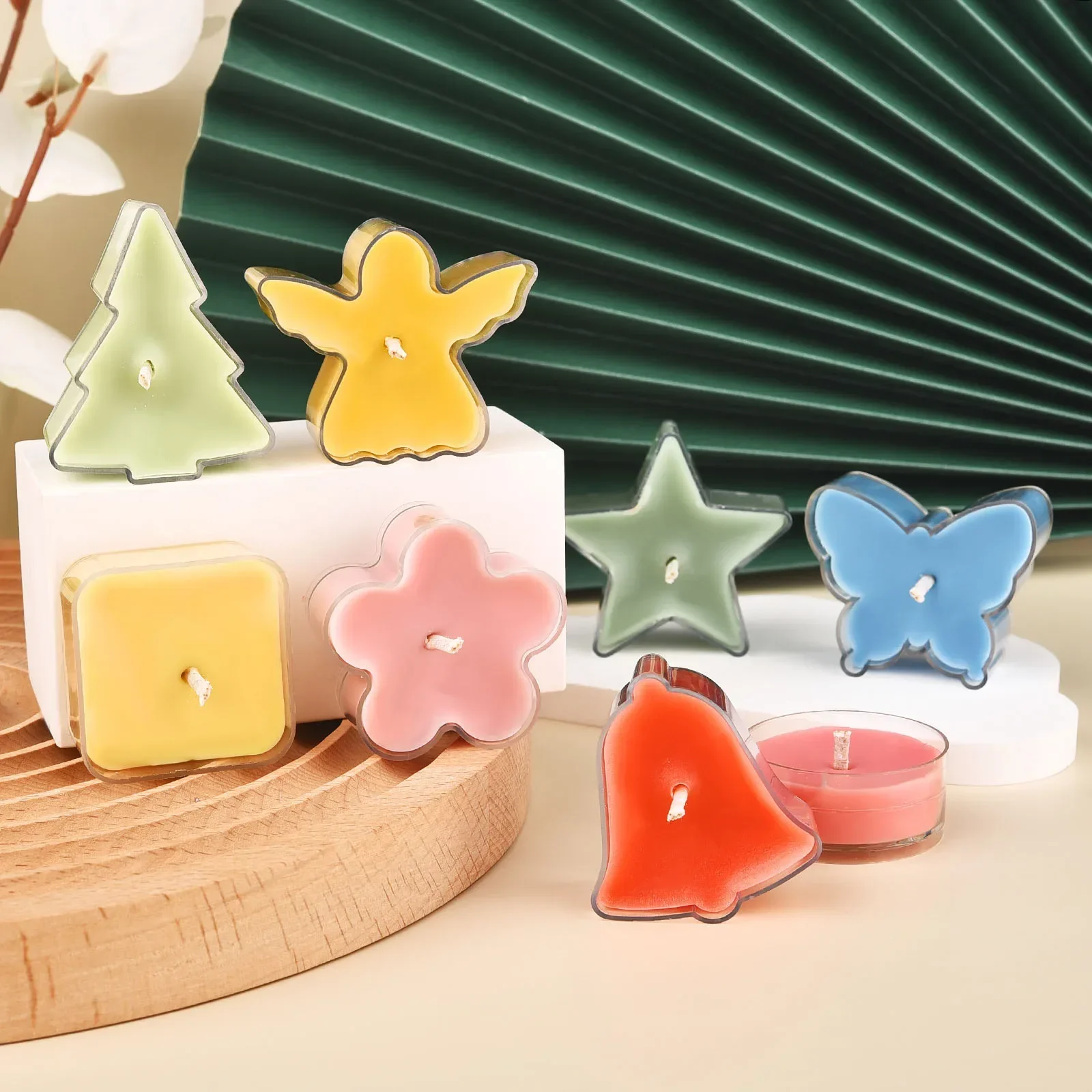 5pcs Multi Shape Empty Plastic Cups Candle Wax Tins Cases Candle Containers Heart Tree Flower Holder Molds DIY Candle Making