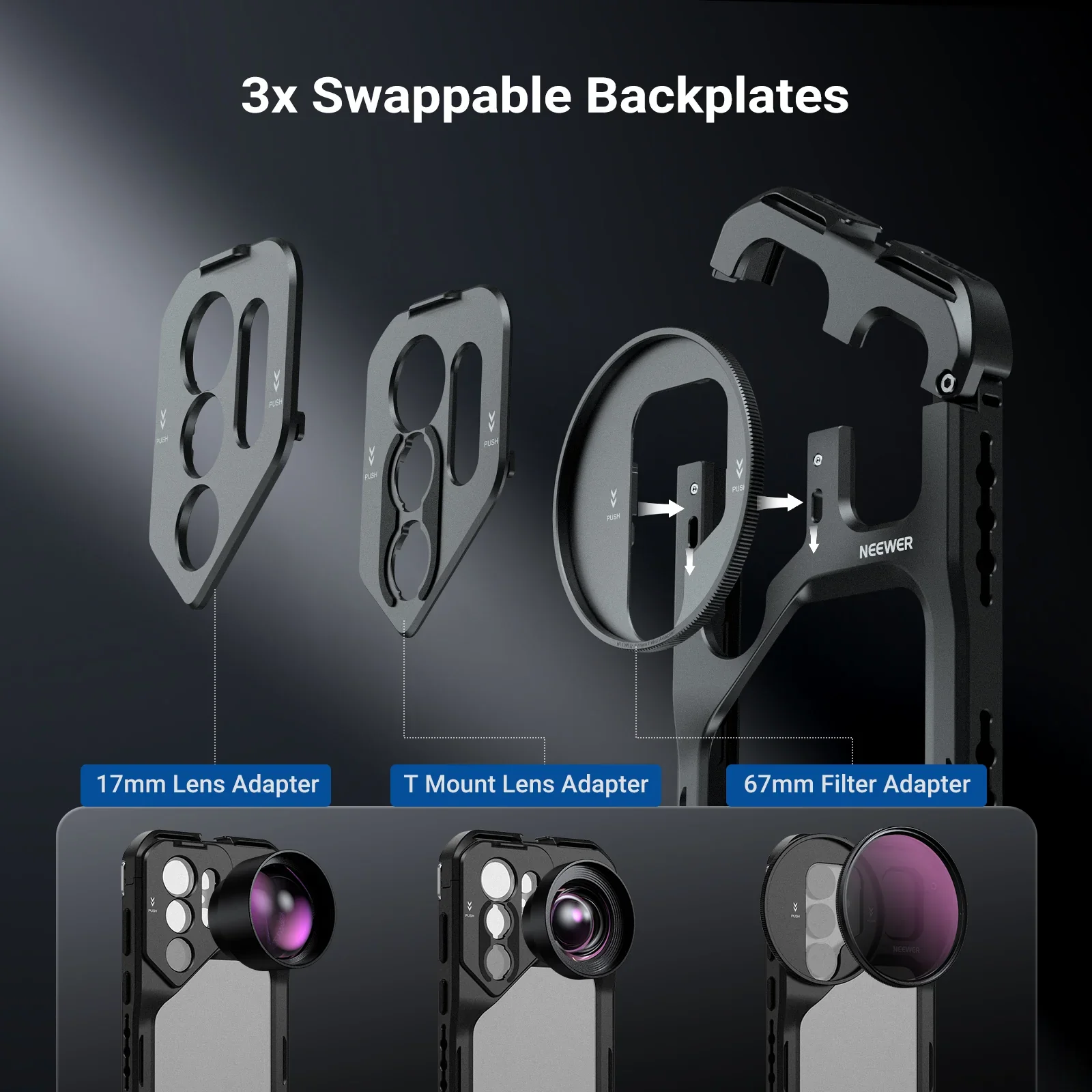 NEEWER Handyhalterung für Samsung Galaxy S26 Ultra, Mobile Video Rig Stabilisator Vlog-Kit mit 3X Rückplatte für 67mm Filter – Detail 5