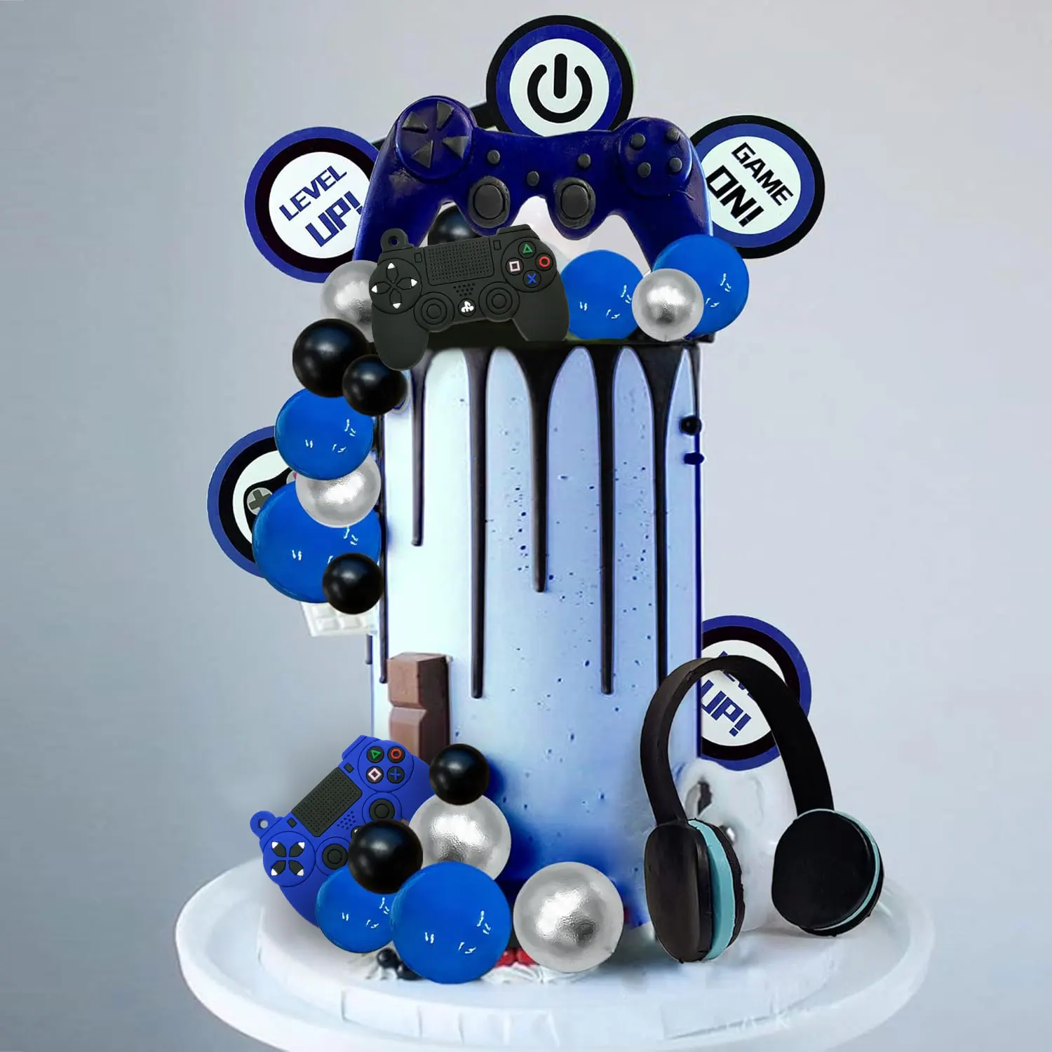 30PCS Videospiel Themen Kuchen Topper Headset Ball Game Controller Kuchen Dekor für Spiel Thema Geburtstag Party Kuchen Dekoration (blau) – Detail 5