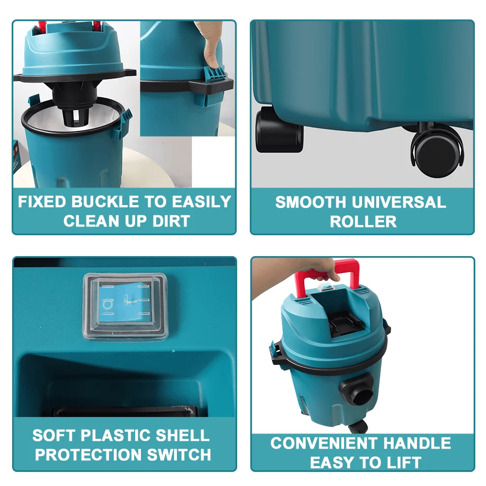 2-в-1 беспроводной пылесос для влажной и сухой уборки, мощный всасывающий пылесборник 10 л с колесами для батареи Makita 18 В (без батареи)