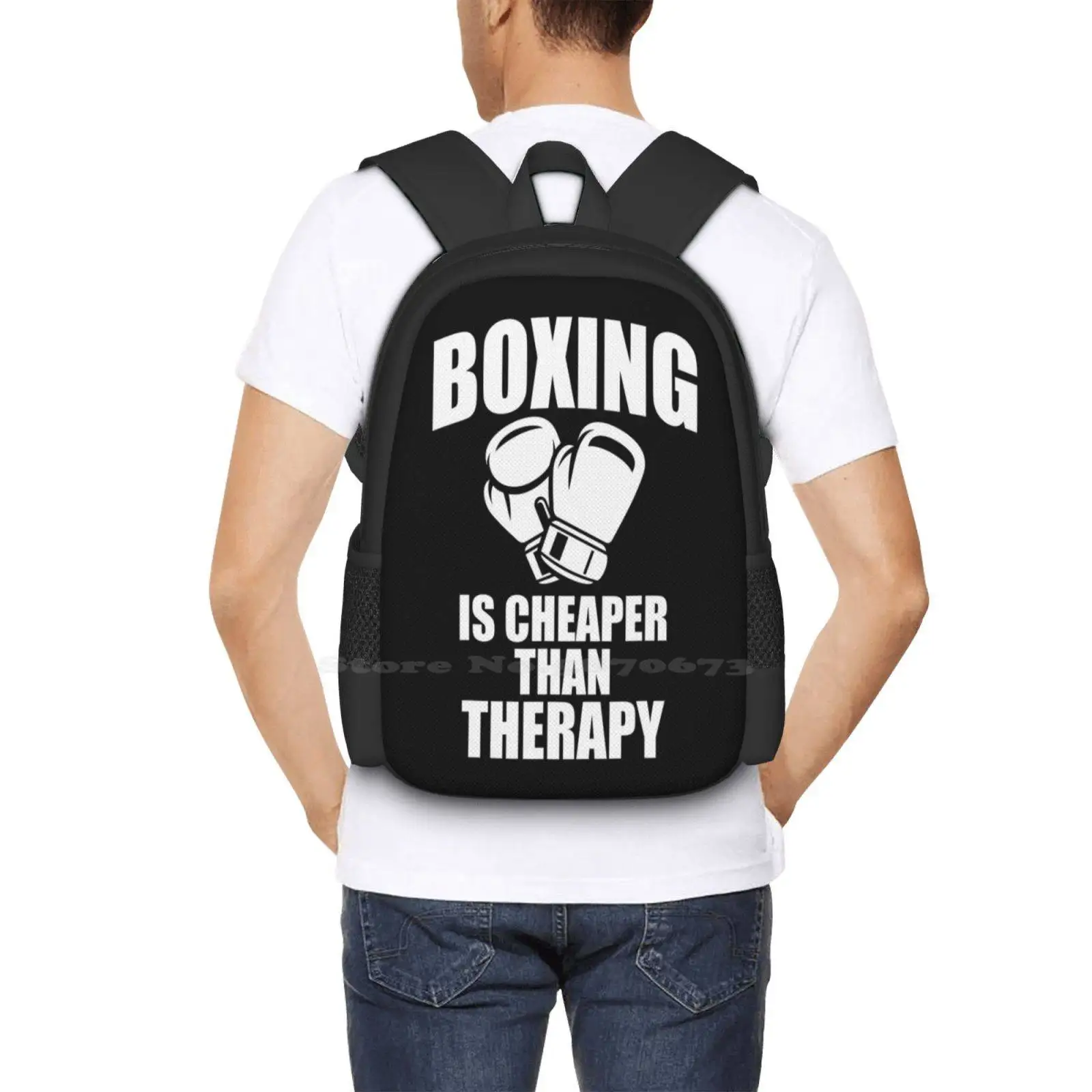 Boxing Is Cheaper Than Therapy Funny Fight Hot Sale Schoolbag Backpack Fashion Bags Funny Boxing Love Boxing