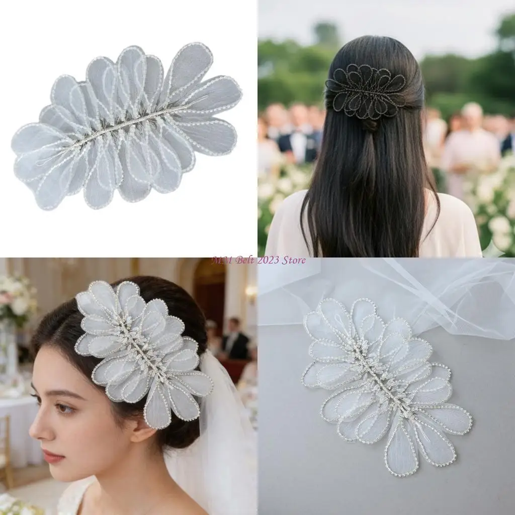 49me-エレガントな花と葉のワイヤーヘッドバンドブライダルウェディングパーティーヘアアクセサリー黒または白の帽子