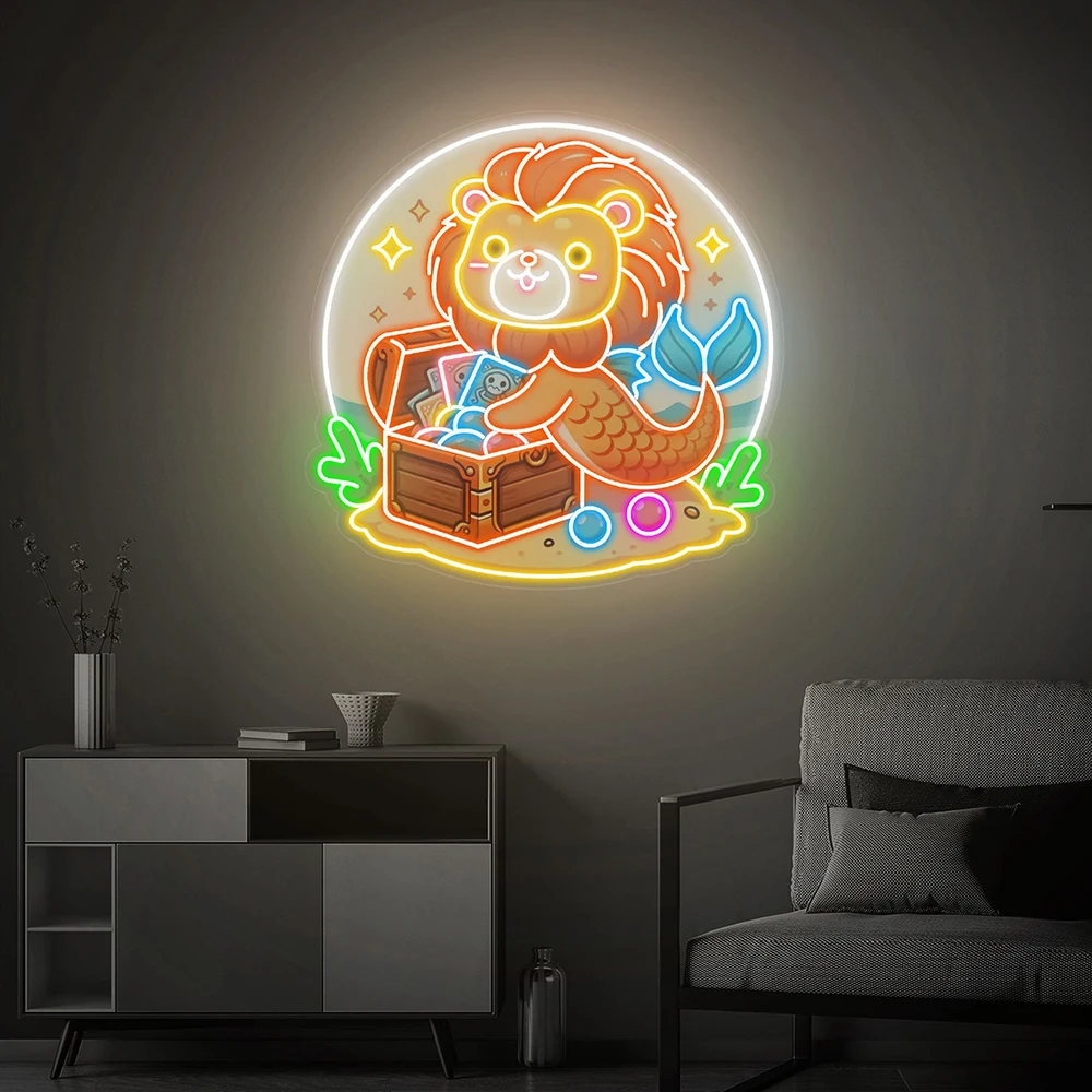 Cute Merlion Led Neon Sign Artwork Acrylic Custom Neon Sign Home Bedroom Kids Room Wall Decor Neon Light Lamp Christmas Gifts