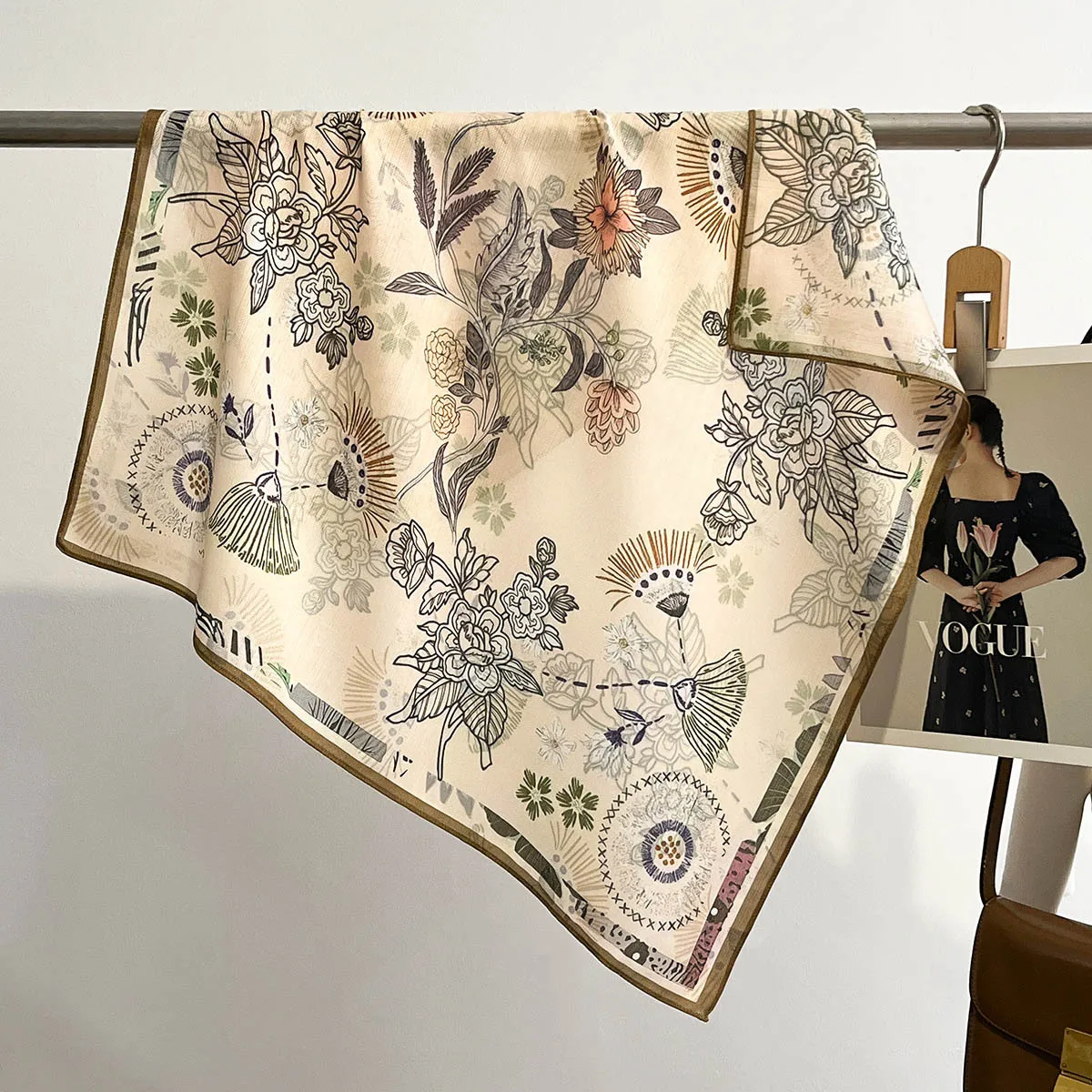 2026 Garden Floral Square Scarf for Women All Season Headband Hairband Bag Accessories Neck Wrap Gift Korean Style Elegant Daily