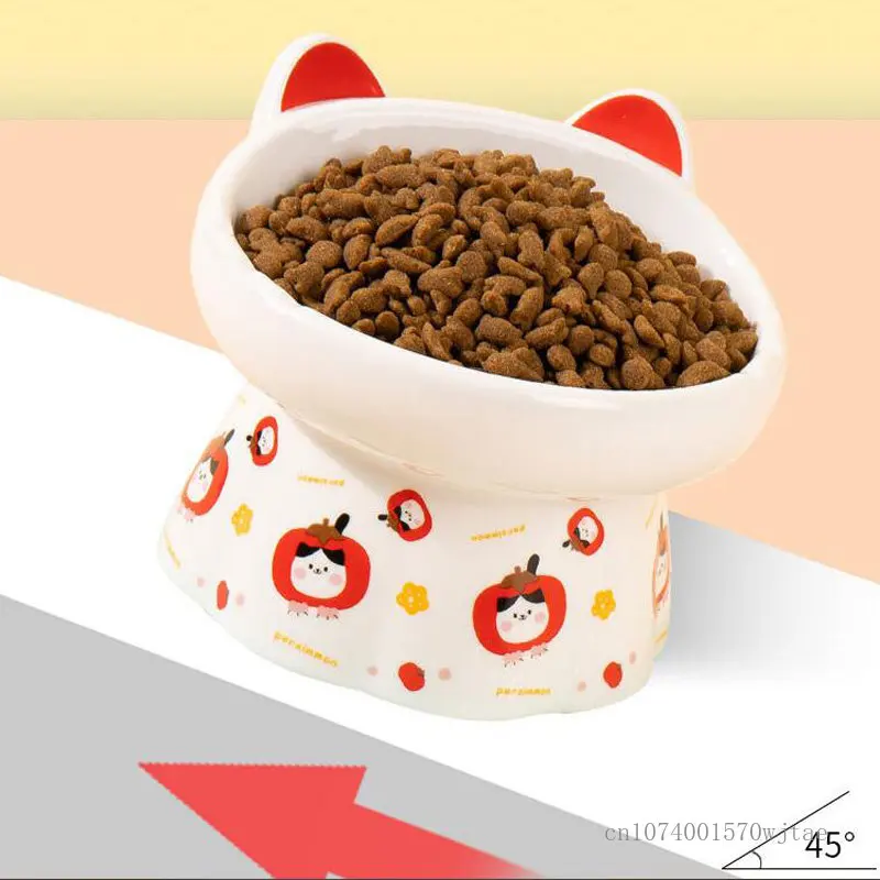 Ceramic Cartoon Shaped Bowl for Pet, High Legged Bowl, Cervical vertebra Protection, Drinking Bowl, Cat Food Bowl Supplies