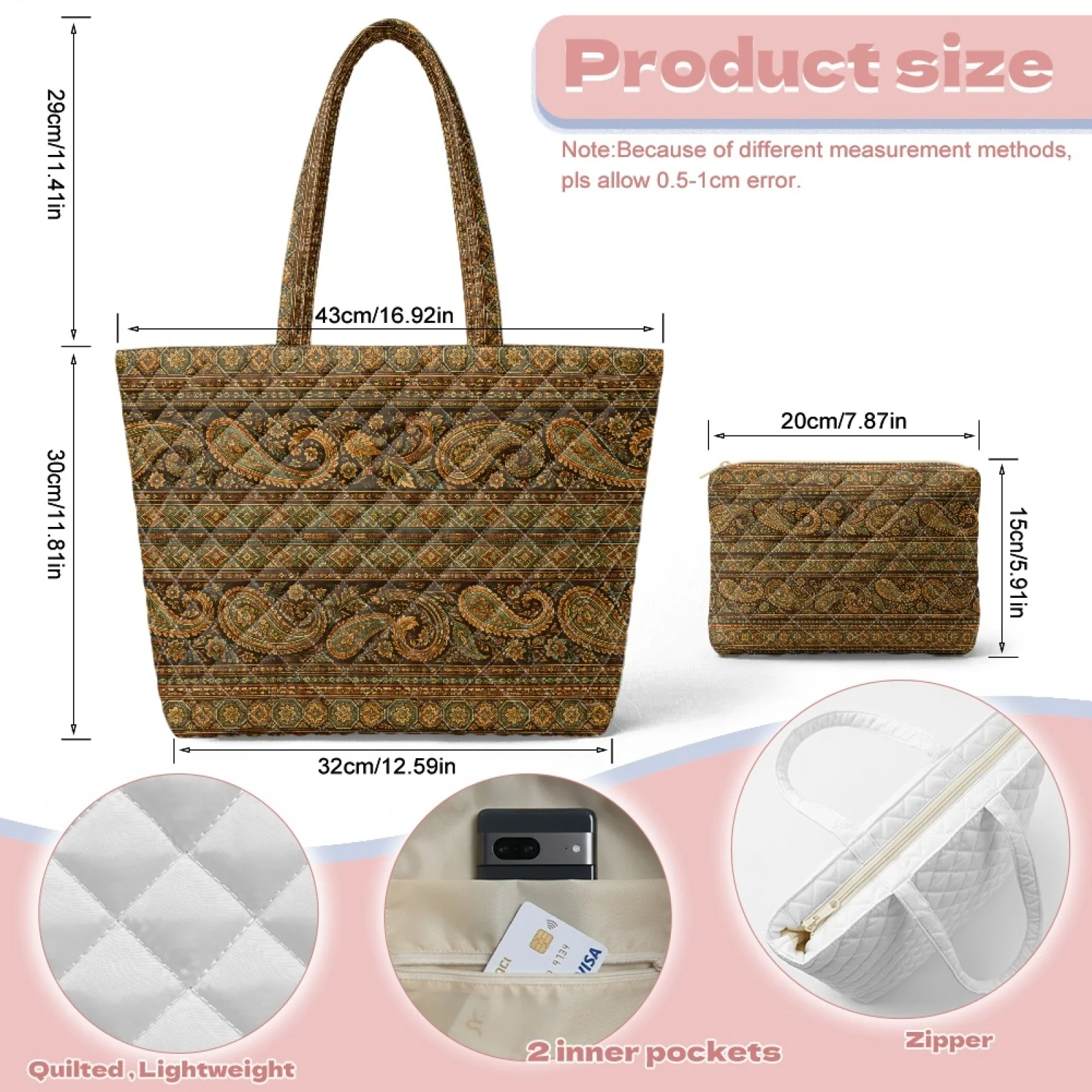 Coloranimal Vintage Floral Pattern Set of 2 Portable Quilted Shoulder Bags for Excursions New Trend