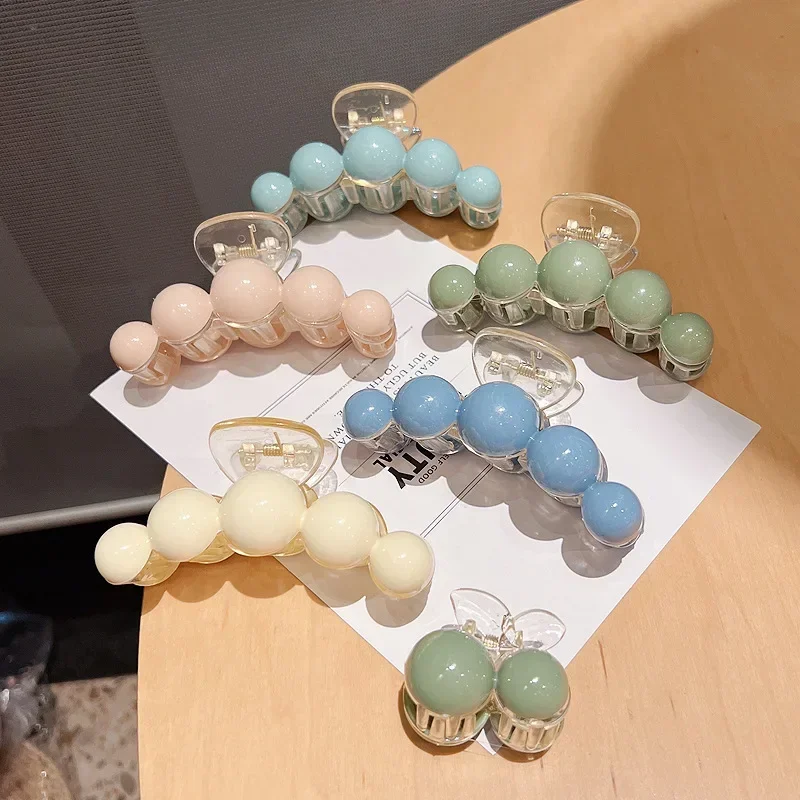 Green Pearl Grab Clip Big Size Back Head Shark Clip Women Girls Hair Styling Clip Elegant Vintage Headdress Hair Accessoires
