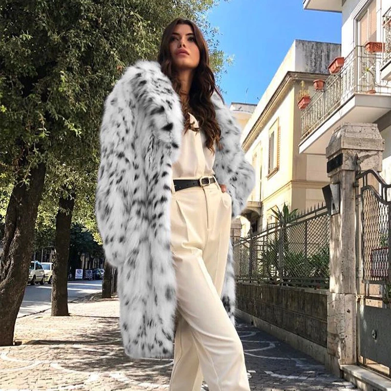 Abrigos de piel sintética de leopardo peludo esponjoso para mujer, abrigos largos con cinturón, ropa de abrigo de piel de zorro para mujer, marca de lujo, moda de invierno, 2024