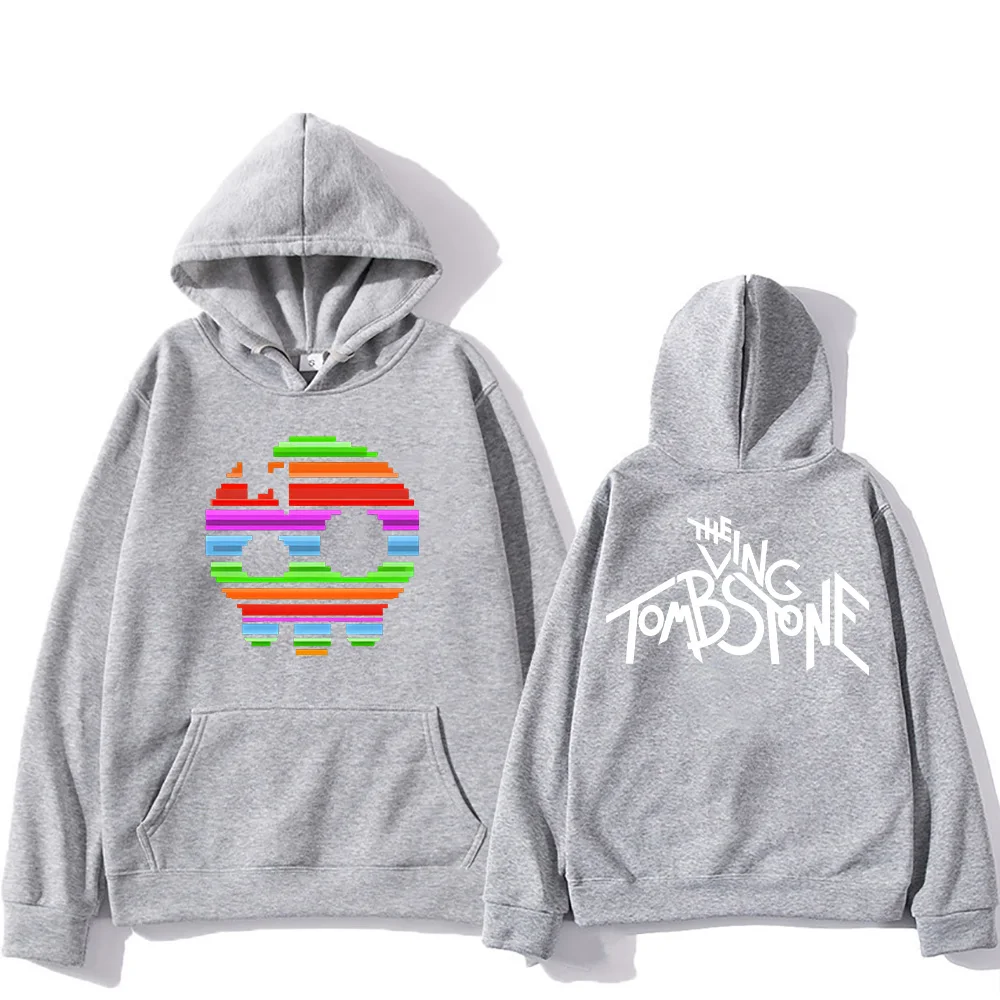 سترة بقلنسوة على شكل جمجمة قوس قزح من The Living Tombstone Skull بلوزات جرافيك مضحكة للجنسين بأكمام طويلة بلوفرات #4