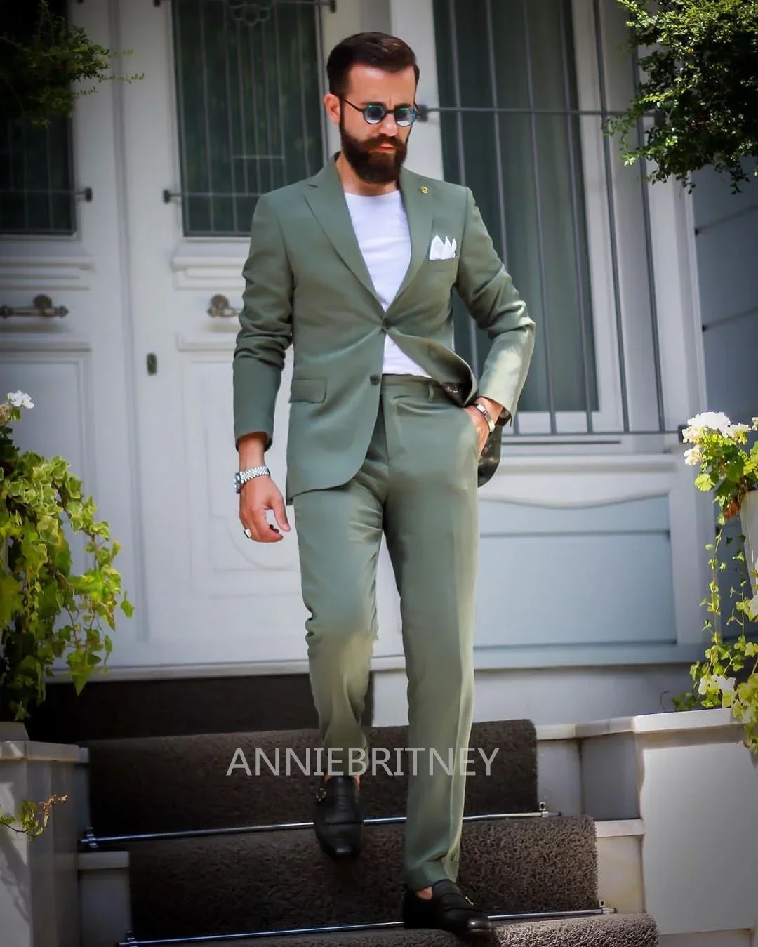 Green Fashion Elegant Men Suit Casual Slim Fit BlazersTerno Masculinos Completo High Quality Custom 2 Piece Set Costume Hombre