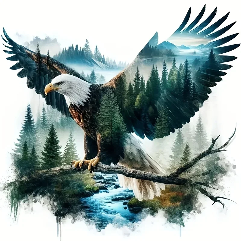 1 pegatina de águila calva majestuosa y paisaje forestal - Decoración realista de la naturaleza, pegatinas artísticas inspiradas en la naturaleza para el hogar y vehículos