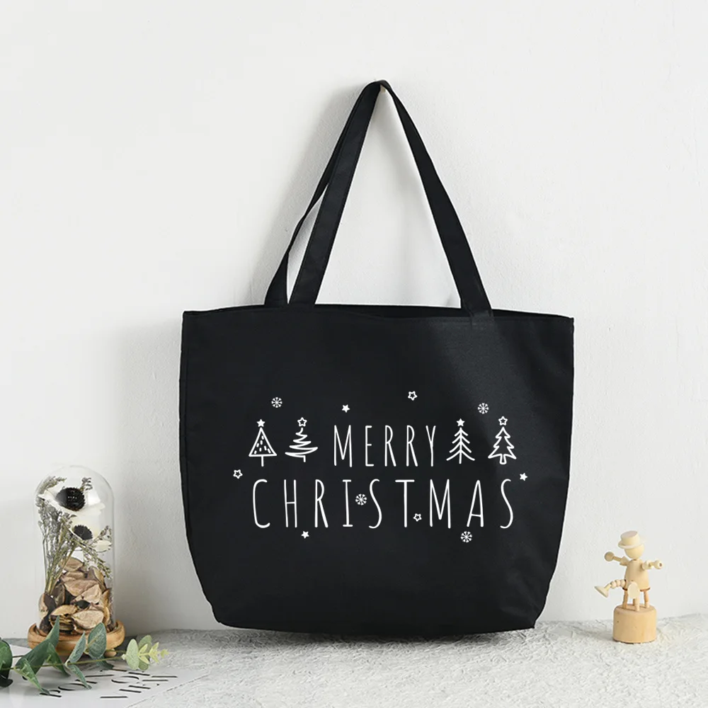 Fancy Christmas Shopping Bag for Ladies Print Original Design White Unisex Fashion Travel Canvas Bags