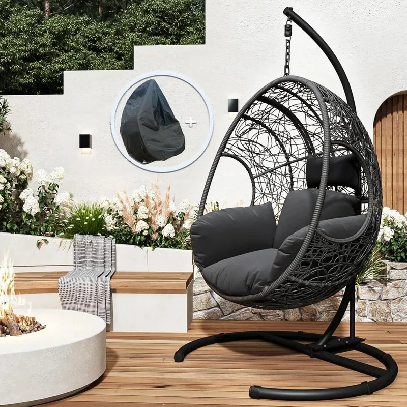 

Oversized Wicker Rattan Lounge Chair with Stand and Cushion, Indoor Outdoor Hammock Swing Chair for Relaxation and Comfort