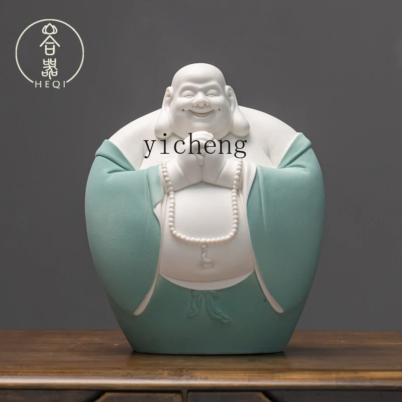 FJ-17  Ceramic Congratulations on Prosperity Maitreya Buddha Figurine Big Belly Maitreya Buddha Statue Home Worship Buddha