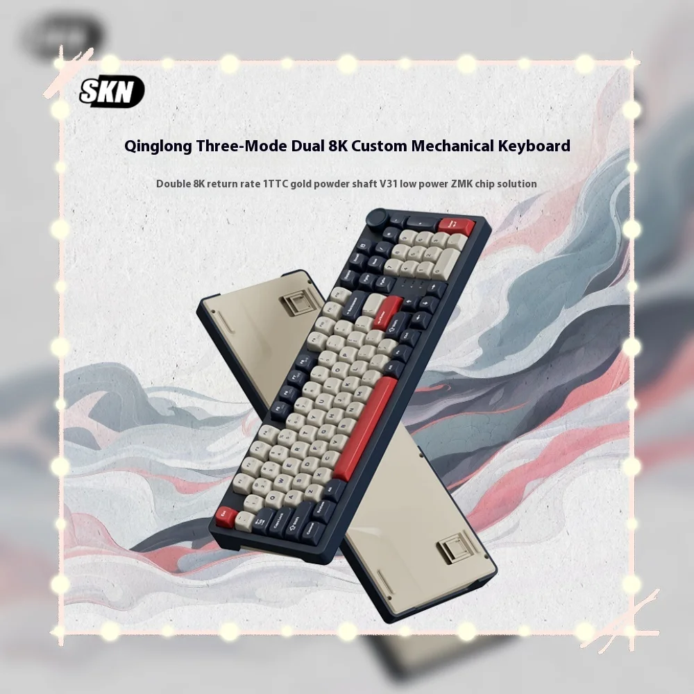 

SKN Qinglong Wireless Gaming Keyboard 3-Mode Double 8k Gasket Customized Ttc Gold Powder Shaft Mechanical Keyboard for Game Gift