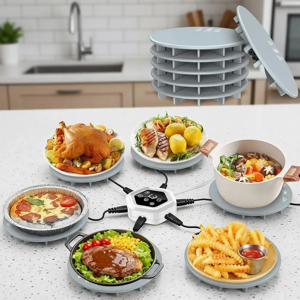 

Подогреваемый коврик для еды на 6 секций, 3 уровня температуры и 3 таймера, идеально подходит для блюд, горячих тарелок, фуршетов, дома и путешествий