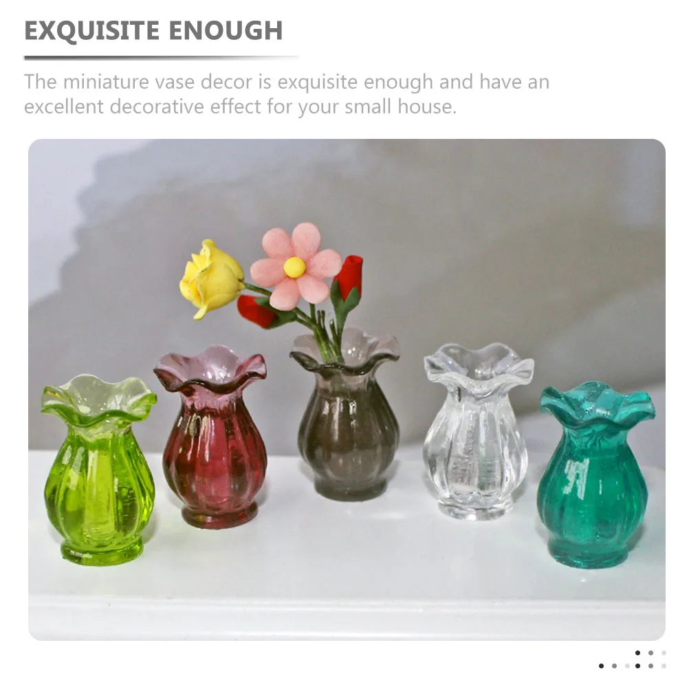 

10pcs Mini Flower Vase Set Decor 5Colors Each Resin Craft Floral Arrangement Miniature Bottle Model