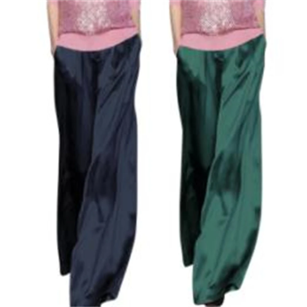 Women's High Elastic Waist Loose Full Length Pants Female Summer Pants Wide Leg Trousers 40% Silk Solid Hot Sale