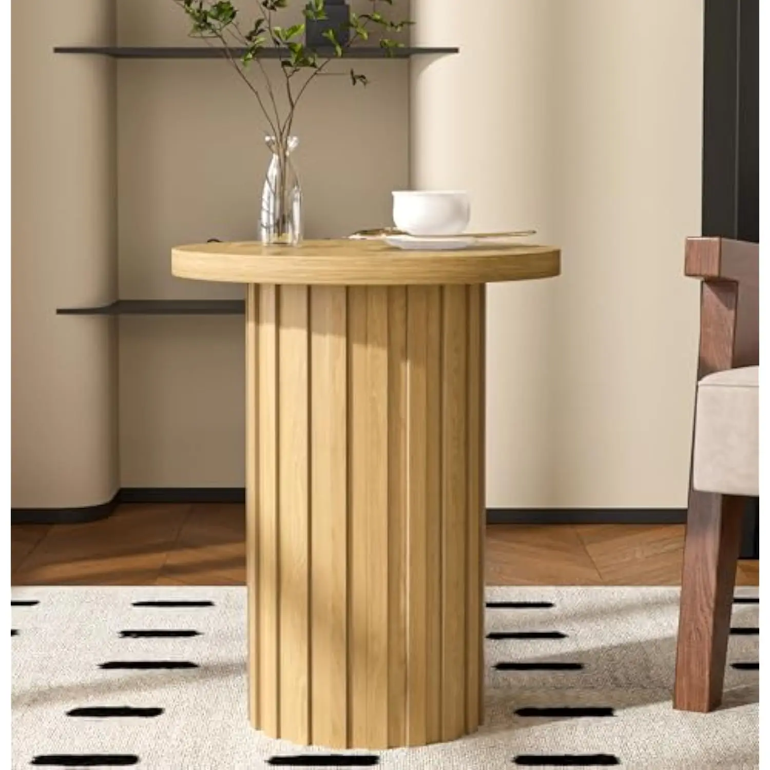 

Фермерский стол-тумба с подставкой, Круглый боковой стол с рифленой панелью, деревенский стиль, для небольшой гостиной (деревянный цвет)