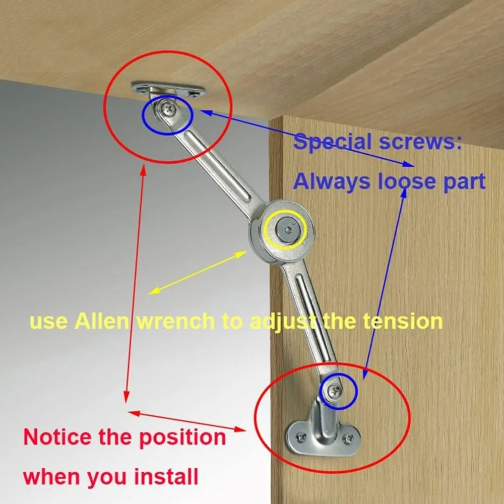AB42-Cabinet Cupborad Furniture Door Lift Stay Support Hinge Damper - Support Up To 20KG - Opening Angle 75°/90°/110°