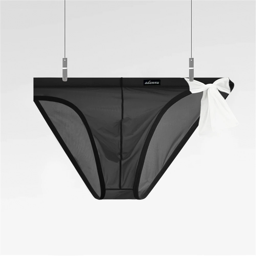 

Black Ultra-thin Briefs Men Sheer Low Waist Briefs Crossdressing Underwear Applicable Gender Male Solid Color Pattern