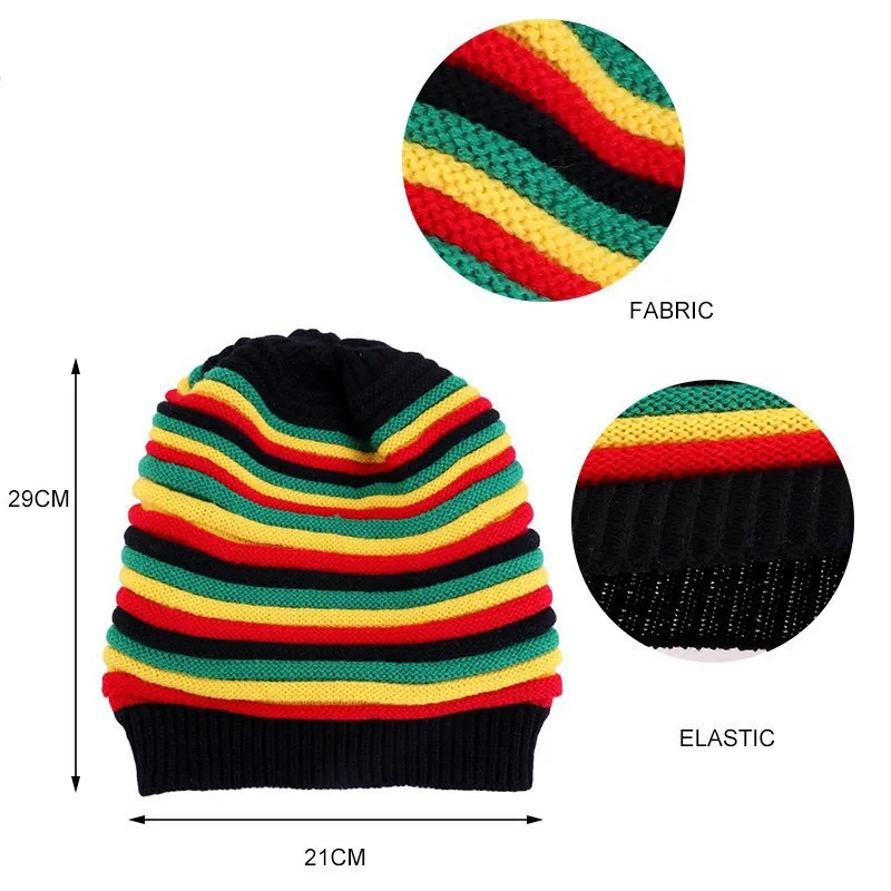 Colorful Stripe Printed Knitted Hat Jamaican Rasta Reggae Beret Cap Winter Warm Beanie Cap Men Women Christmas Xmas Bonnet Hat view 6