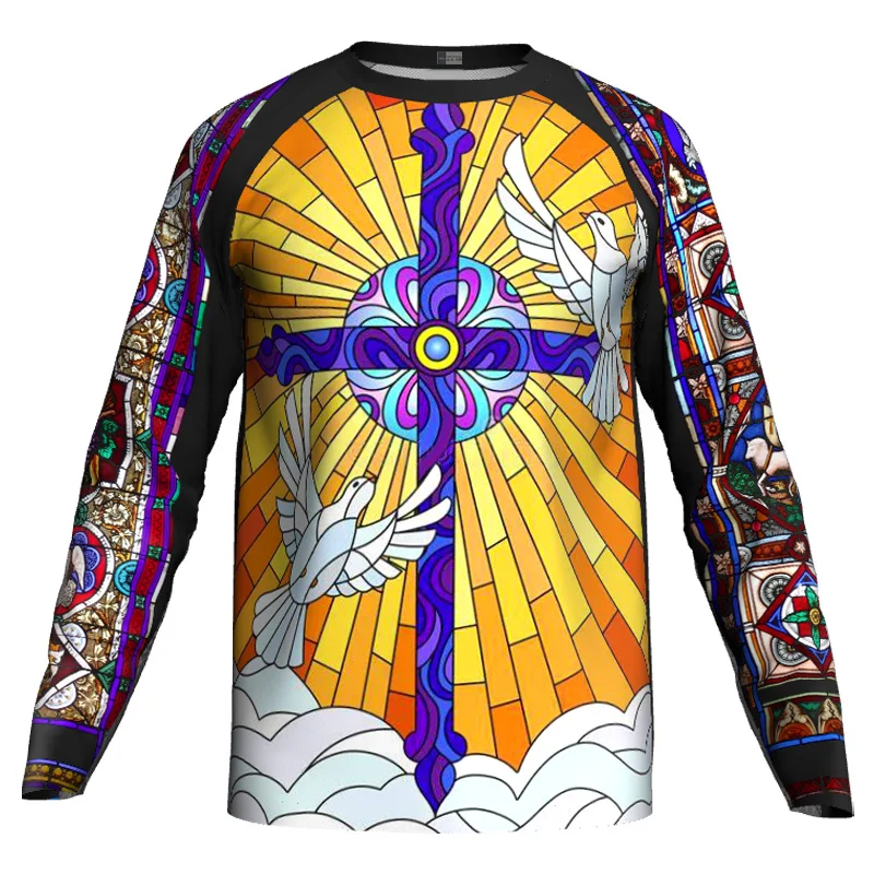 

Church Cross Shirt Mx Motocross Wear Long Sleeve Cycling Jersey Road Ride Downhill Top Clothes Hiking MTB Cyclist Downhill Race