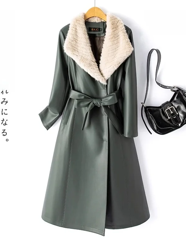 Abrigo de piel de oveja auténtica para mujer, estilo coreano, ajustado, de longitud media, con forro de plumón, invierno 2025