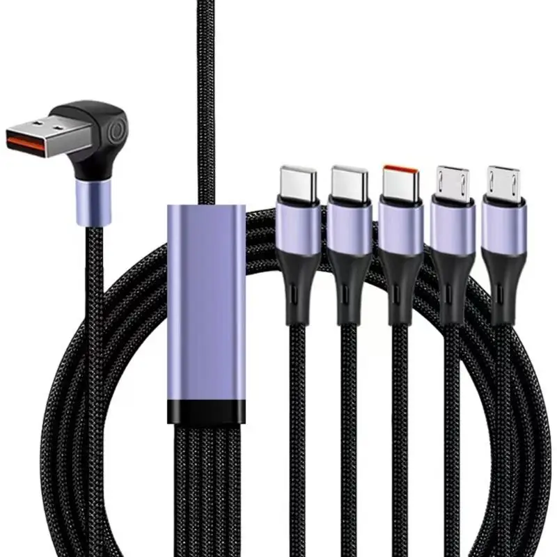 

652F 60cm/150cm 66W USB Fast Charging Cord with 5 Pin Type C Connector Multi Charging Data Cable Splitter Cord Universal