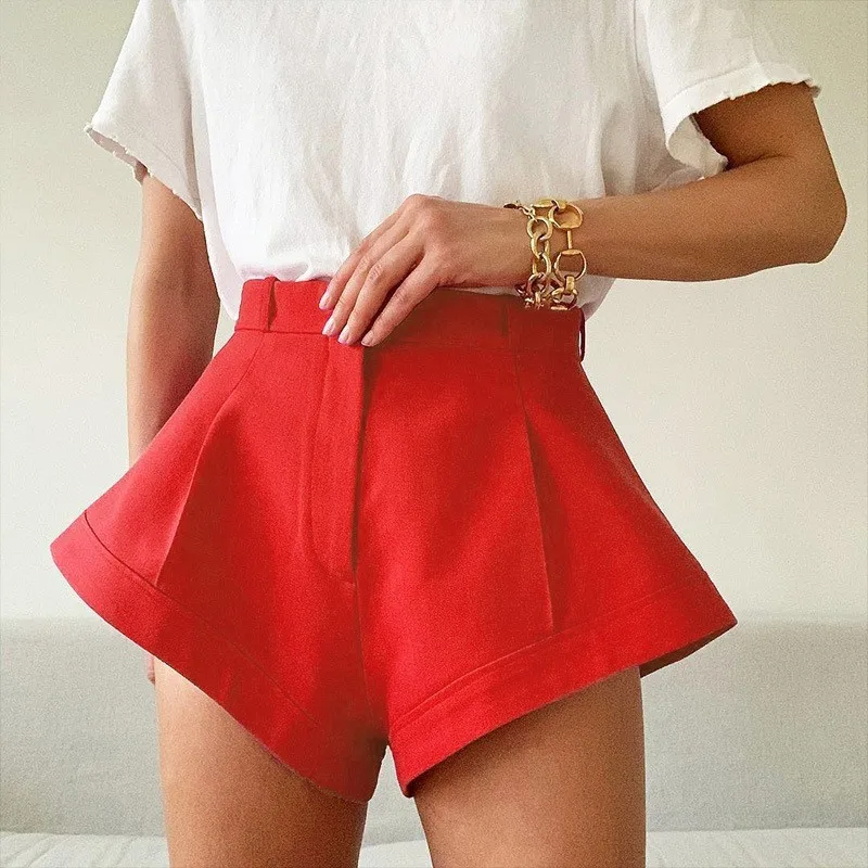 Summer Casual Wide Leg Shorts with Flying Edges Sexy High Waisted Fashion Shorts