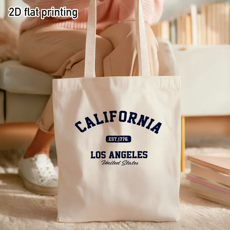 A vintage Handbag with A California Los Angeles Print Is Perfect for Shopping、Beach Travel、Leisurely Outing，Suitable for Urban C