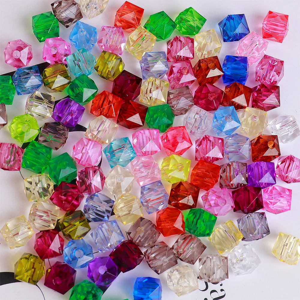 Wholesale Random Mix 8mm /10mm/12mm Transparent Square Rhombus Acrylic Loose Spacer Beads For Jewelry Making Handmade Diy