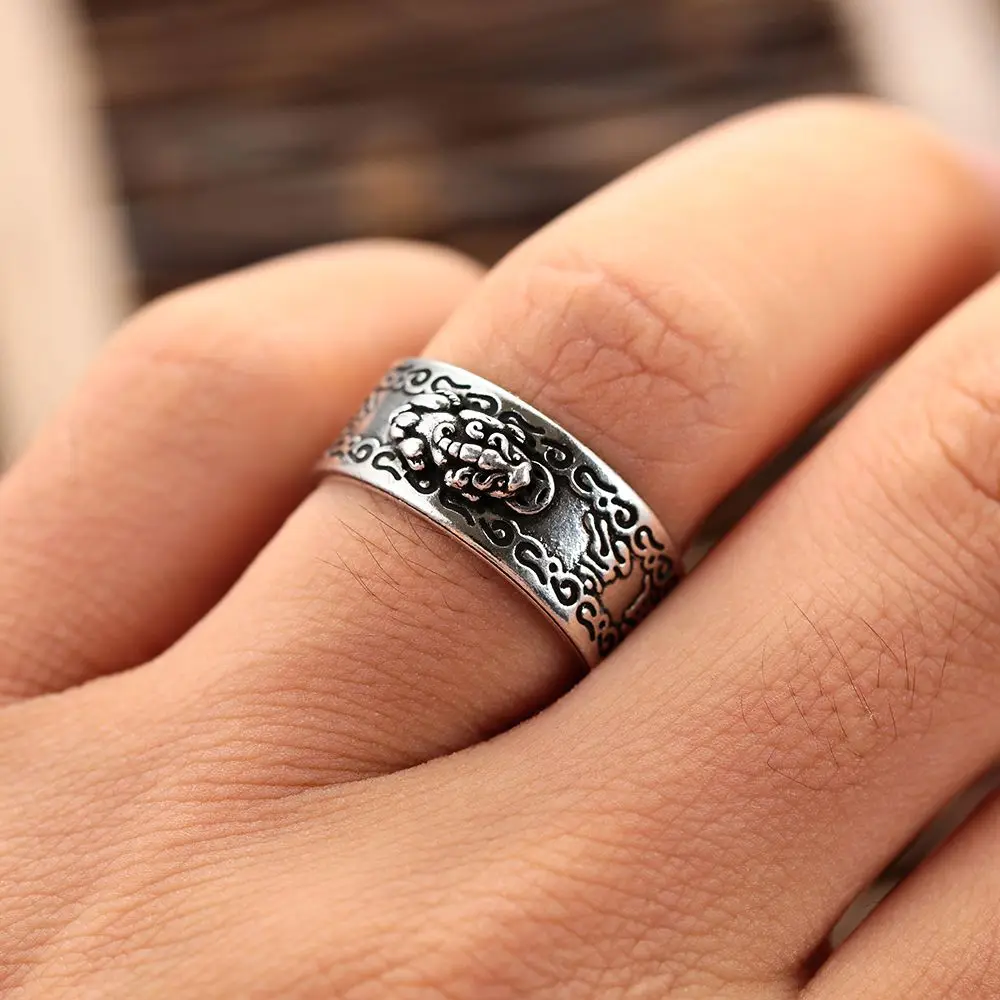 تميمة بوذية الذهب/الفضة Pixiu قابل للتعديل فنغ شوي مجوهرات خواتم محظوظة