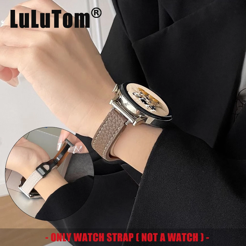 Lychee PU Leather Magnetic Strap For Samsung Galaxy Watch 6 5/Pro/4 Classic 44/40/46mm 20/22mm Band For Huawei Watch GT 4 3 2