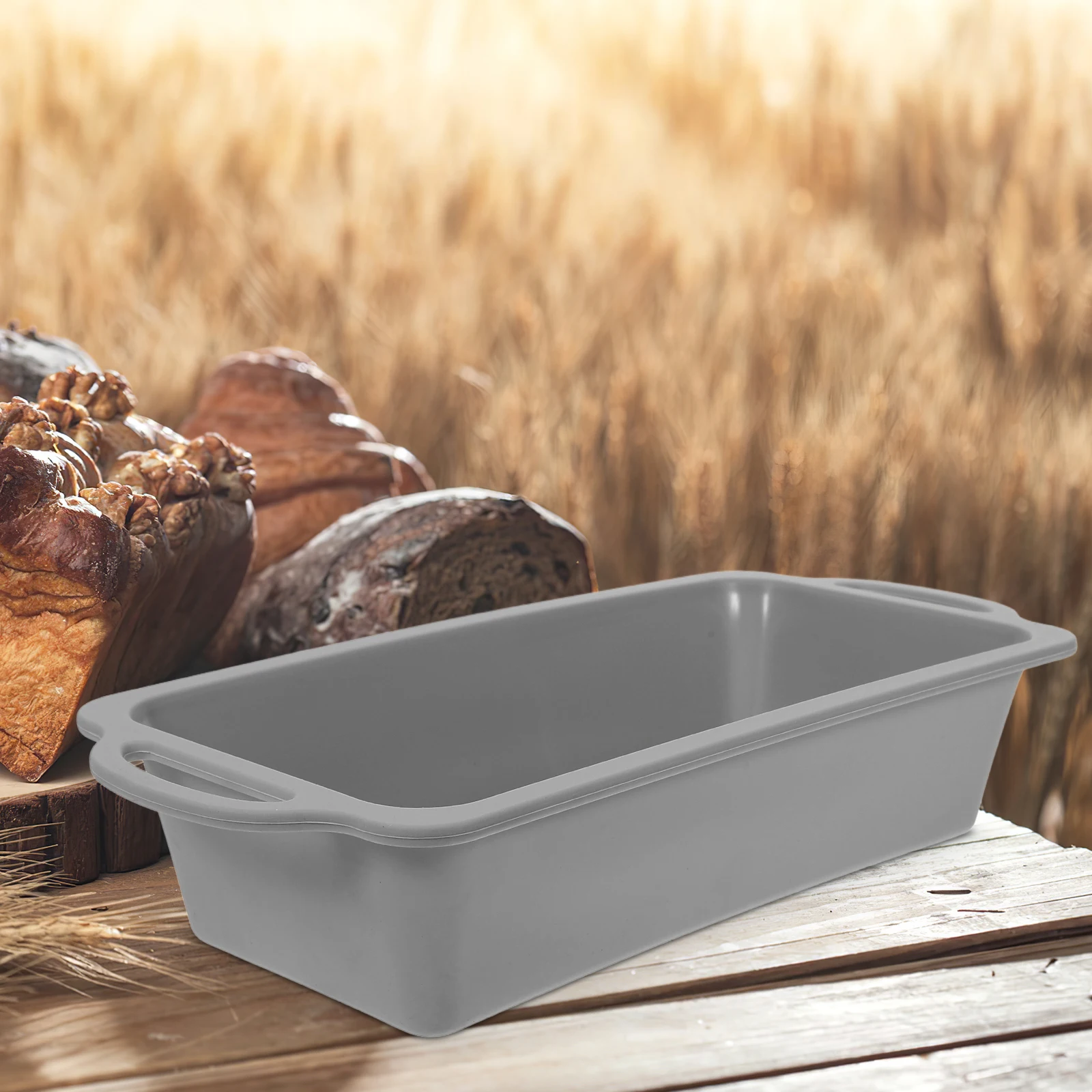 

Grey Silicone Cake Mold Loaf Pan Metal Reinforced Frame Non Stick Reusable Baking Bread Mold Oven Microwave for Homemade